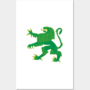 Heraldic Rampant Lion (Green) Posters and Art